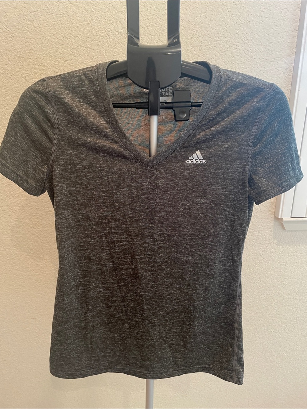 adidas Women's Dark Heather Gray V-Neck Short Sleeve Tee